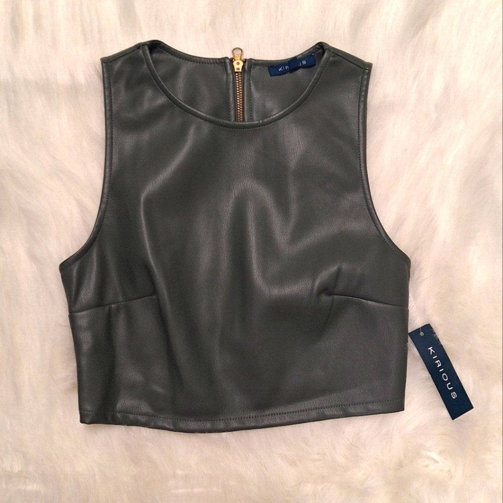 Kirious faux leather style cropped top- Sage green- NWT